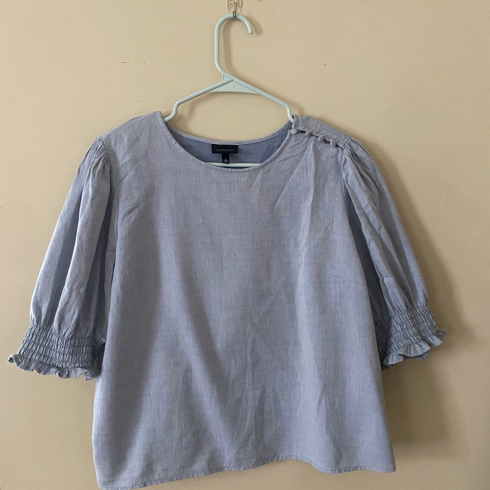 Who What Wear Light Blue Blouse with Puff Sleeves